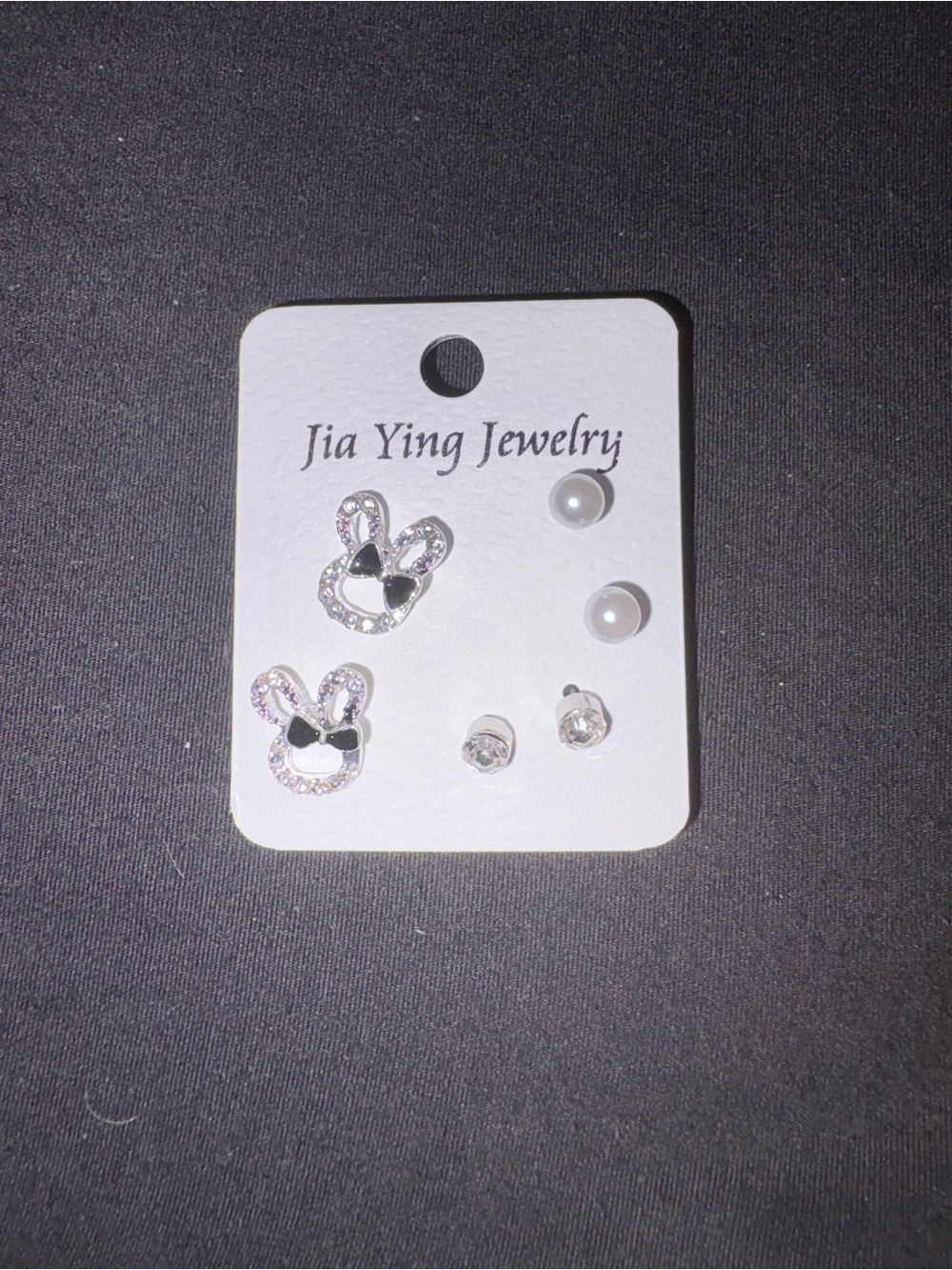 Jia Ying Jewelry Bunny & Pearl Stud Earring Set - Silver & White